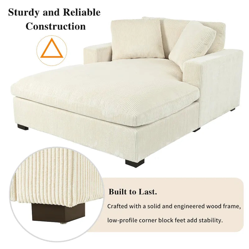 53.5" Chaise Lounge Chair With Solid Wood Legs And Comfort Pillows