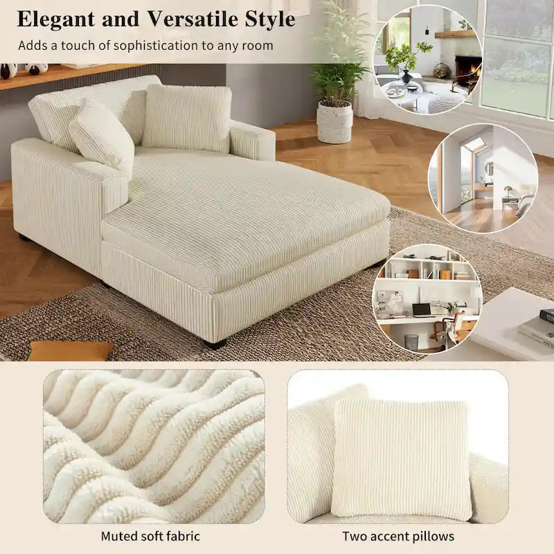 53.5" Chaise Lounge Chair With Solid Wood Legs And Comfort Pillows