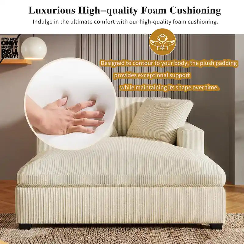 53.5" Chaise Lounge Chair With Solid Wood Legs And Comfort Pillows