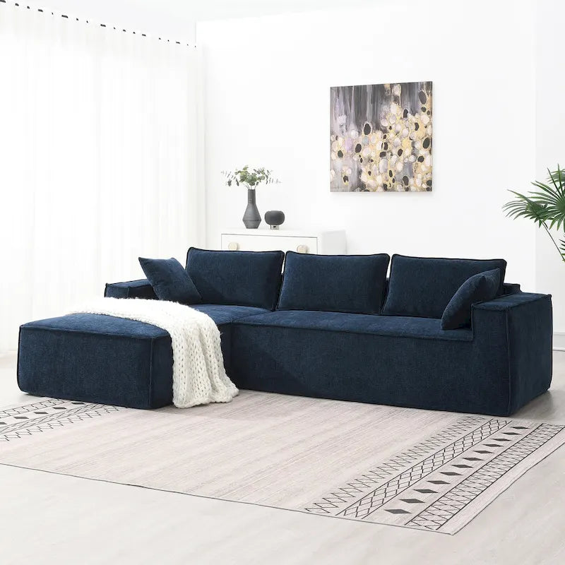 Zab Chenille 2 Pieces Sectional Sofa By Gdfstudio - Dark Blue