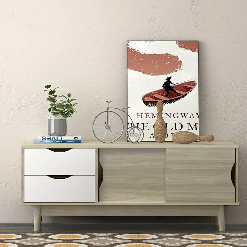 Gymax TV Stand For TV Up To 60" Media Console Table Storage With - See Details - Oak+white