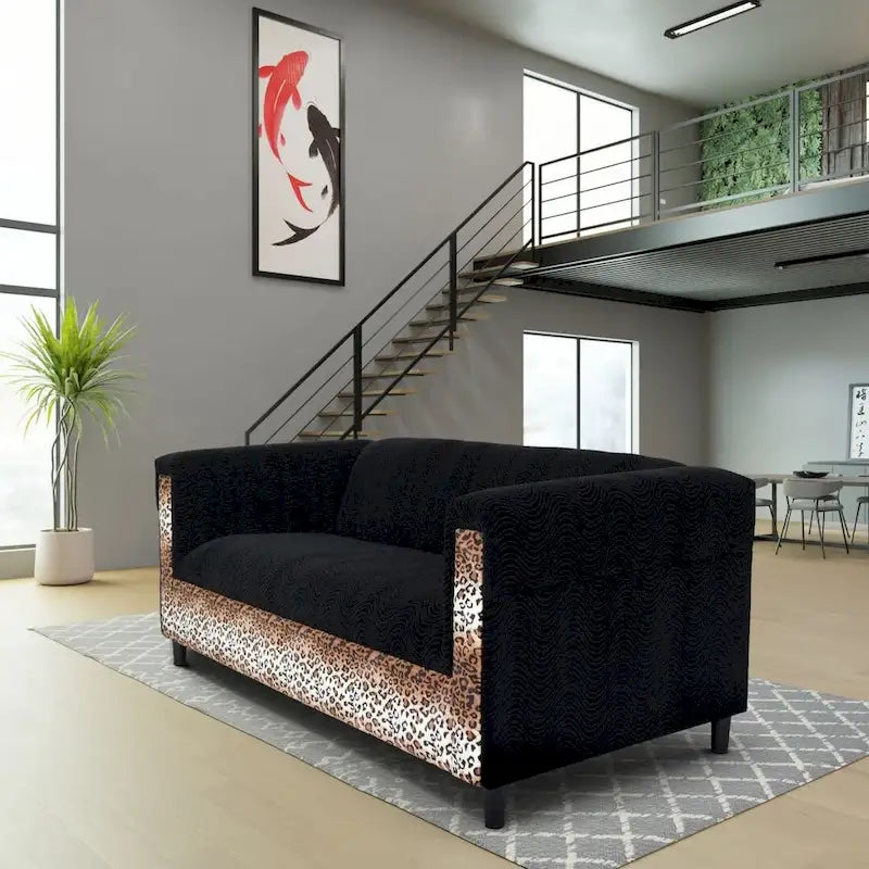 Coast To Coast Sofas Mid Century Modern 3 Seater Sofa Velvet Solid Wood Frame Upholstered - Zebra Black