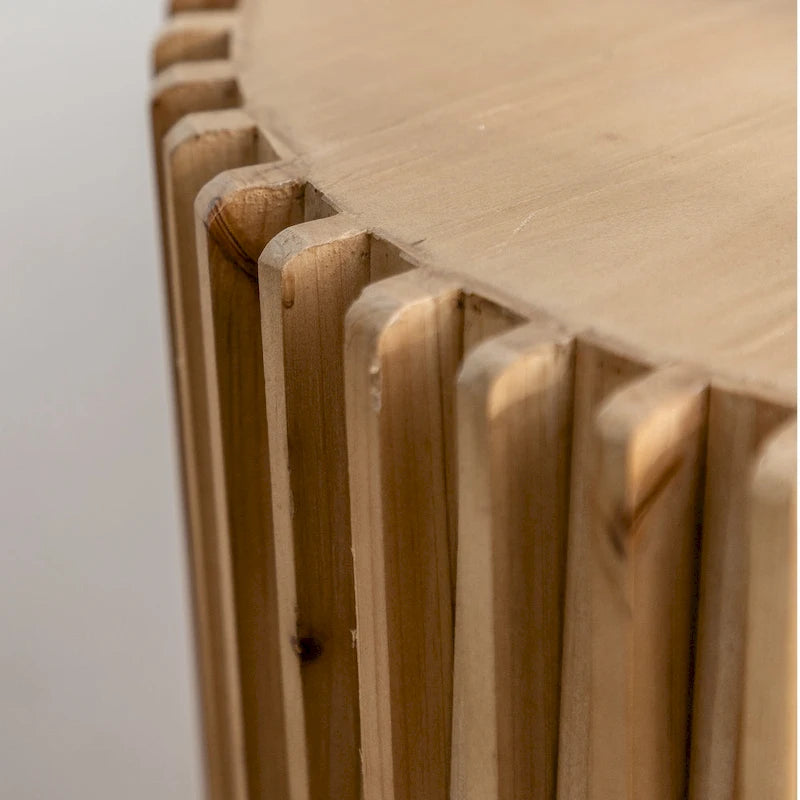 Retro Fashion Style Cylindrical Coffee Table With Vertical Texture Relief Design