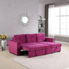 91" Wide Velvet Storage Sectional Reversible Sleeper Sofa & Chaise