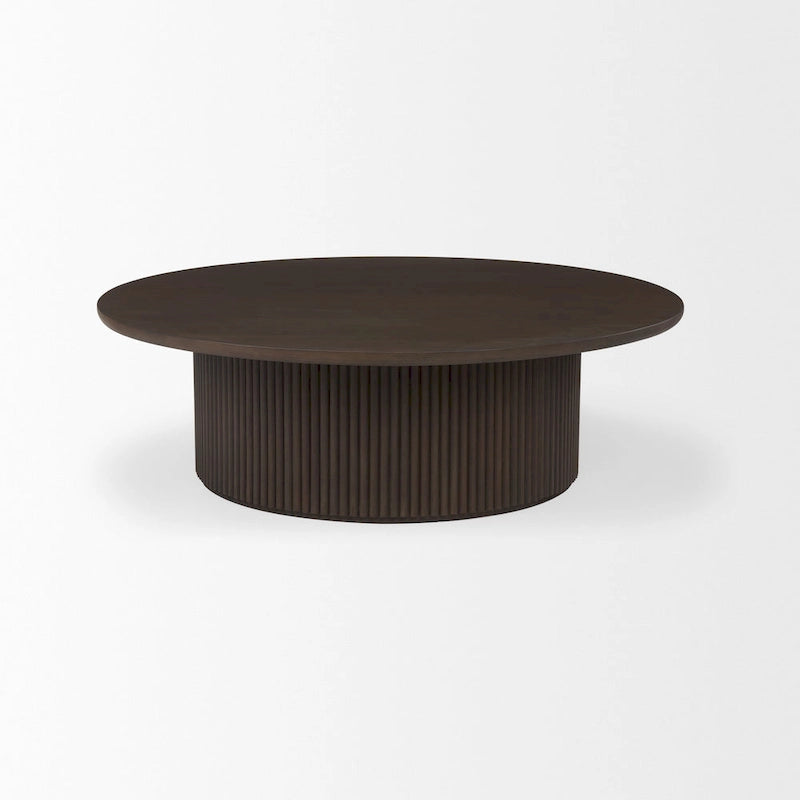 Terra 48l x 48w x 15h Dark Brown Wood Round Fluted Coffee Table - Espresso