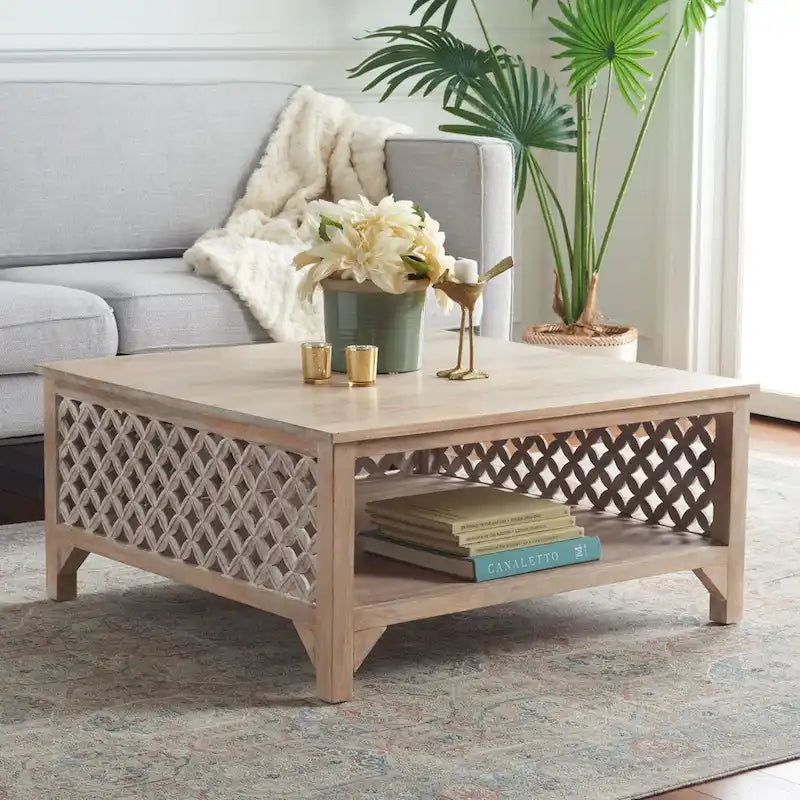 Safavieh Bernardina Square Single Shelf Coffee Table - 34" L x 34" D x 16" H - 34wx34dx16h - Burnt White
