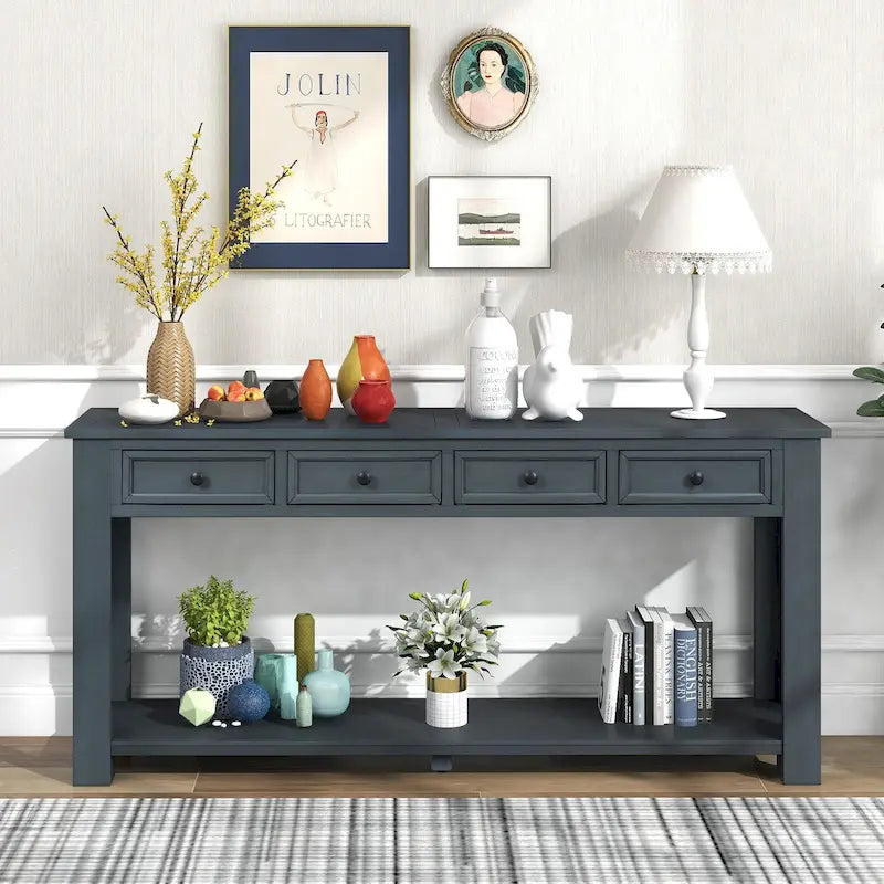 Console Table/sofa Table With Storage Drawers And Bottom Shelf For Entryway Hallway