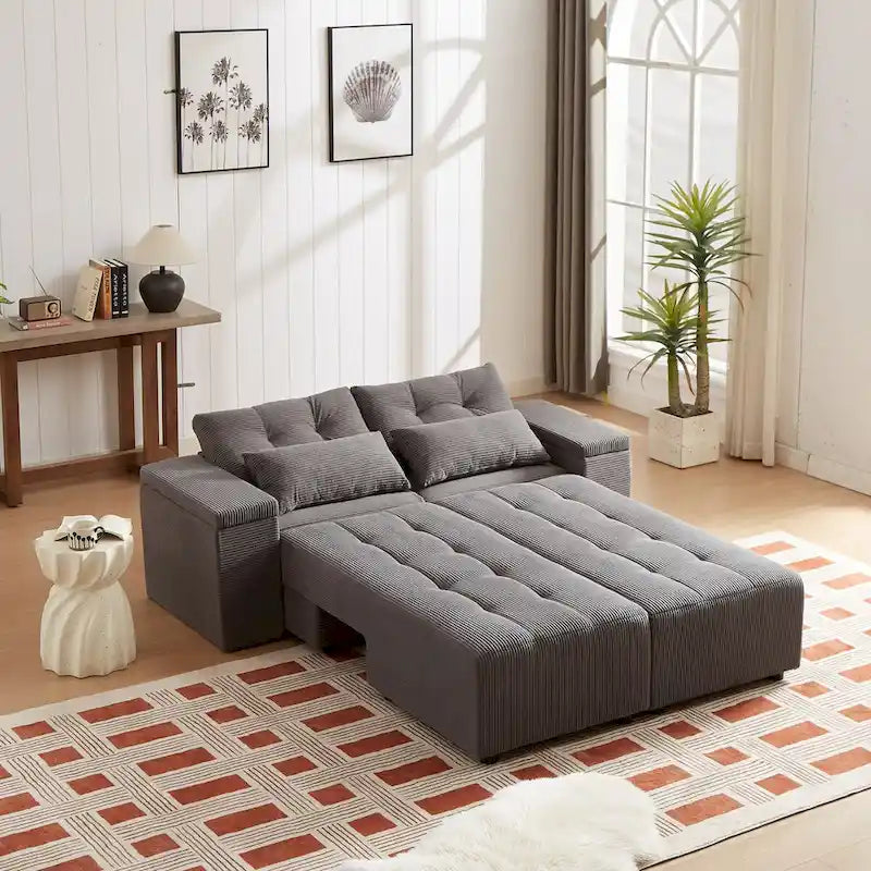 Modular Corduroy Sleeper Sofa & Sectional Set,grey, 3 - in - 1 Design