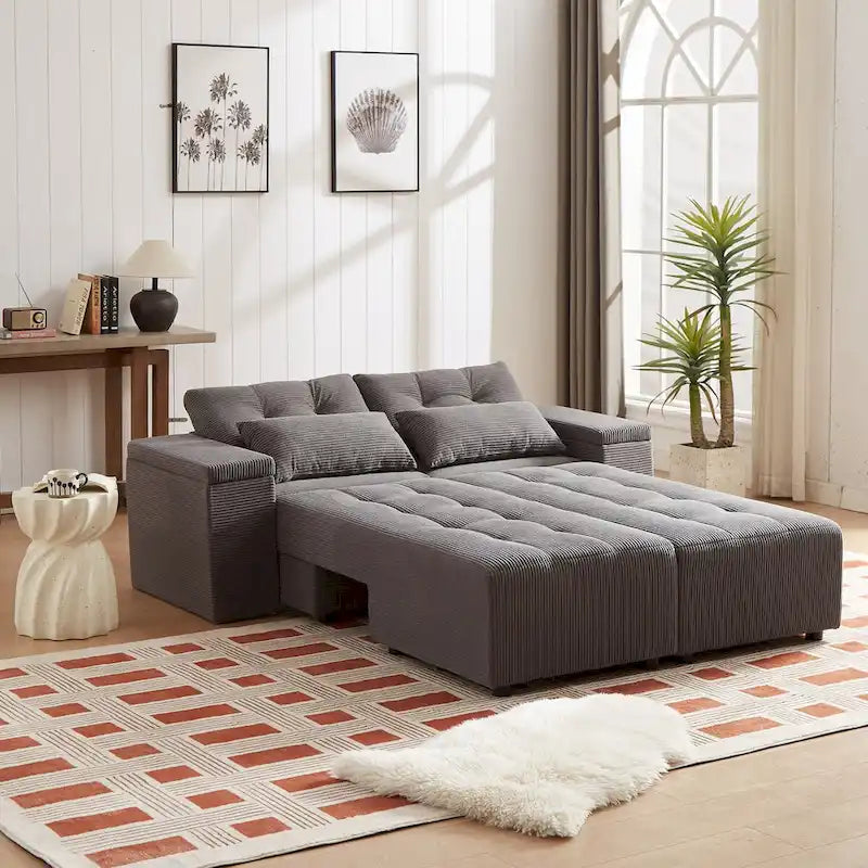 Modular Corduroy Sleeper Sofa & Sectional Set,grey, 3 - in - 1 Design